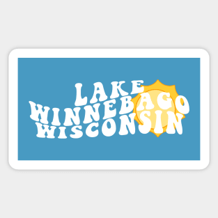 Sunshine in Lake Winnebago Wisconsin Retro Wavy 1970s Summer Text Sticker